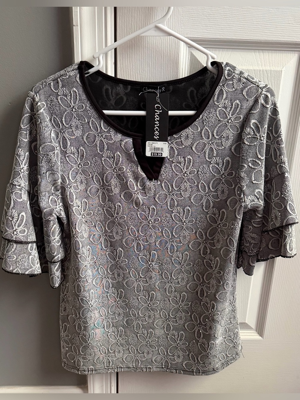 Silver Floral Embroidered Women's Top